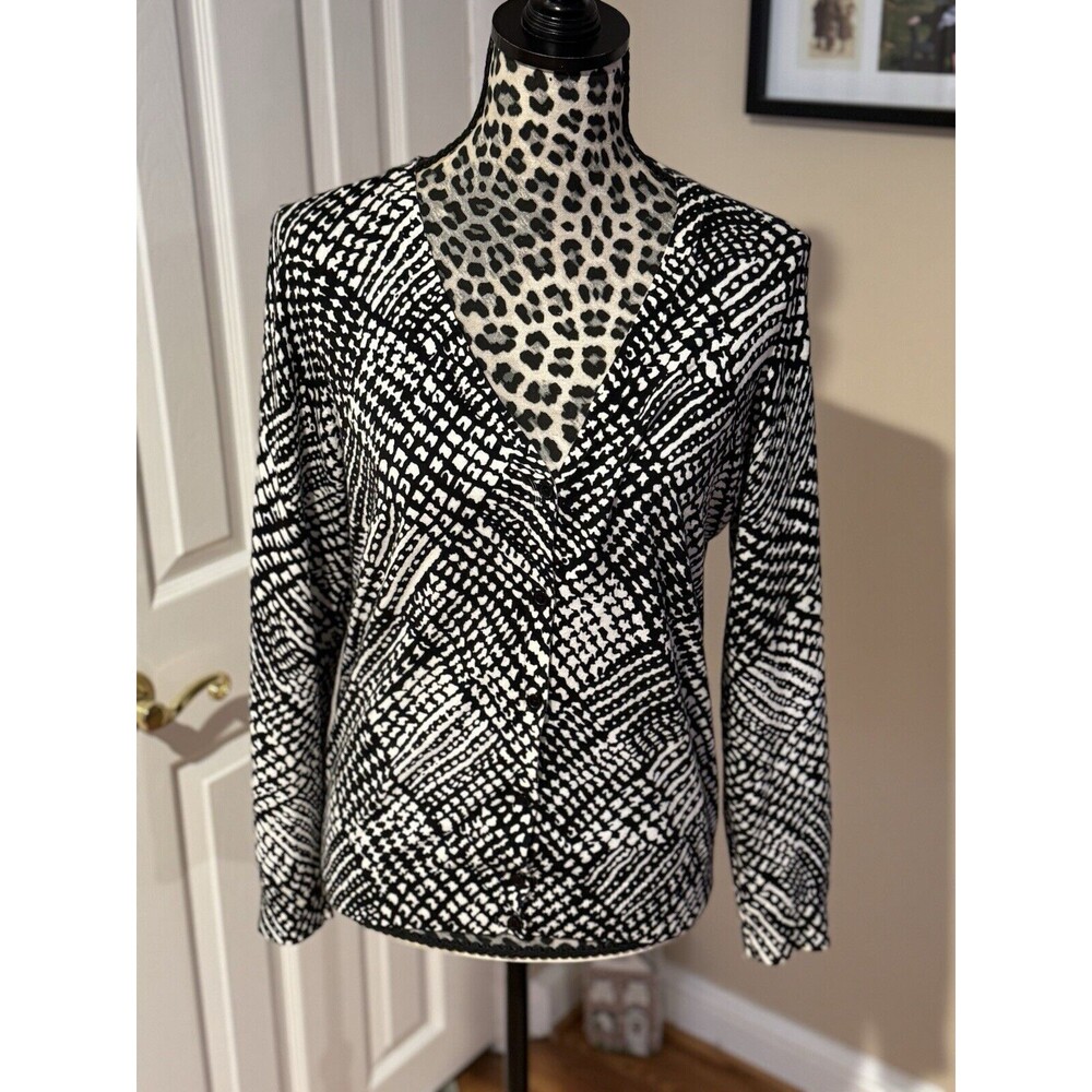 Talbots Black and White Long Sleeve Cardigan Size L